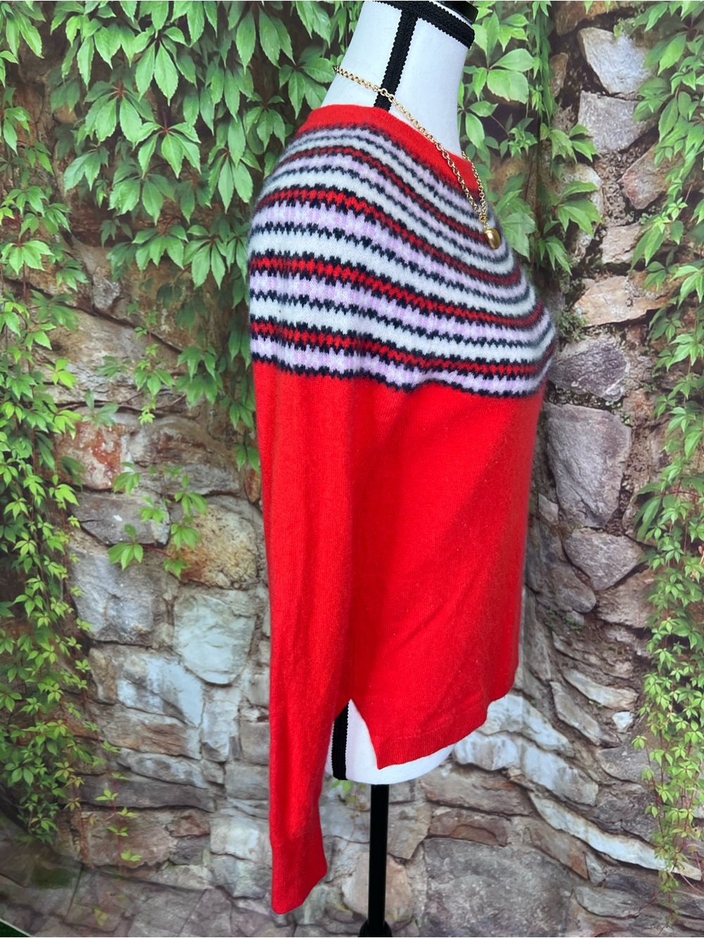 J. CREW Red Classic Prep Fair Isle Nordic Pure Cashmere Pullover Sweater, S - Picture 10 of 10